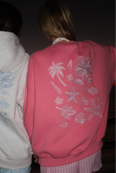 Tropical Embroidered Sweatshirt in Blooming Hibiscus Pink