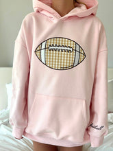 Light Pink Gingham Hoodie with Embroidered Football for Game Day Style