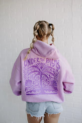 Embroidered Beach Paradise Hoodie in Soft Purple for Cozy Days