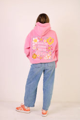 Bubblegum Pink Embroidered Hoodie with Coastal Floral Design