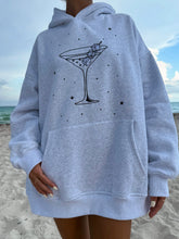 Cozy Pearl Grey Hoodie with Embroidered Martini Dice Design