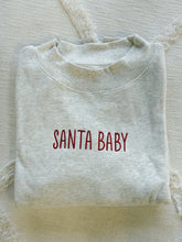 Cozy Pearl Grey Mockneck Sweatshirt with Playful Santa Baby Embroidery