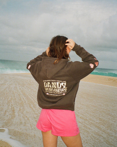 Oversized Charcoal Gray Hoodie with Heart Sleeve Detail for Cozy Everyday Style