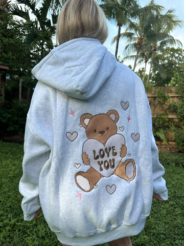 Cozy Embroidered Teddy Bear Hoodie for Valentine's Day Gifting