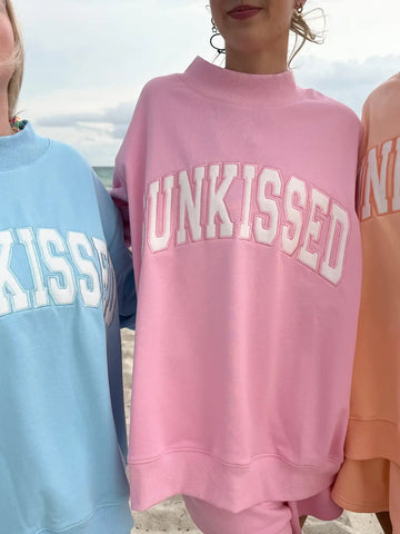 Pink Varsity Sunkissed Embroidered Mockneck Sweatshirt in Cozy 100% Cotton