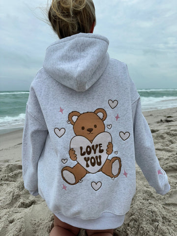 Cozy Embroidered Teddy Bear Hoodie for Valentine's Day Gifting