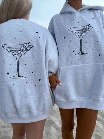 Cozy Pearl Grey Hoodie with Embroidered Martini Dice Design