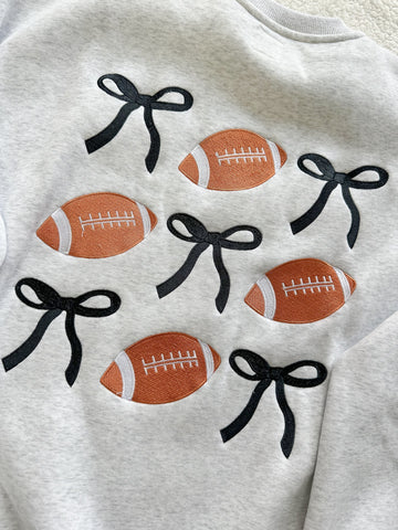 Embroidered Football Bows Sweatshirt for Game Day Spirit