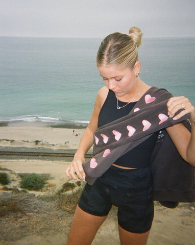 Oversized Charcoal Gray Hoodie with Heart Sleeve Detail for Cozy Everyday Style