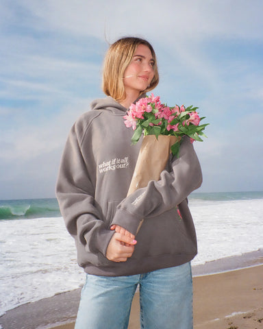 Cozy Oversized Hoodie with Inspirational Faux Suede Embroidery