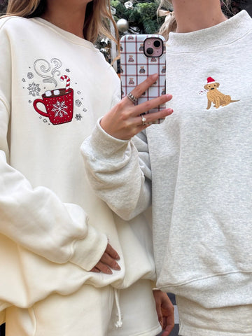 Festive Hot Chocolate Embroidered Sweatshirt for Cozy Christmas Moments