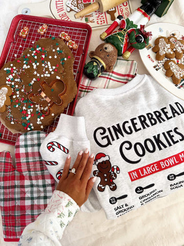 Ivory Gingerbread Recipe Embroidered Christmas Sweatshirt | Cozy Holiday Style