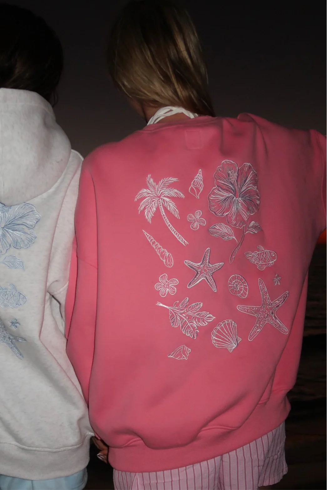 Tropical Embroidered Sweatshirt in Blooming Hibiscus Pink