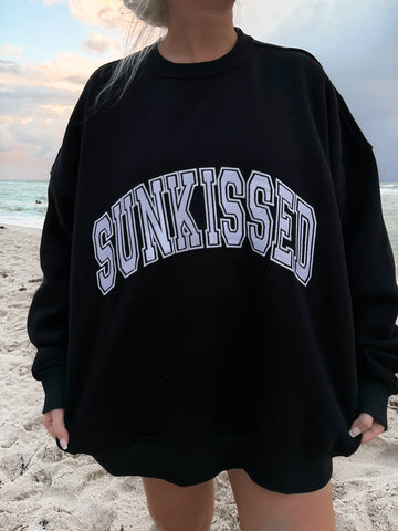 Black Varsity Sweatshirt with Embroidered Sun Design