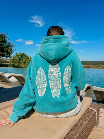 Vintage Teal Embroidered Hoodie for Cozy Everyday Style