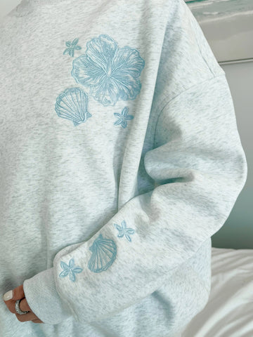 Effortless Pearl Grey Sweatshirt with Tropical Embroidery