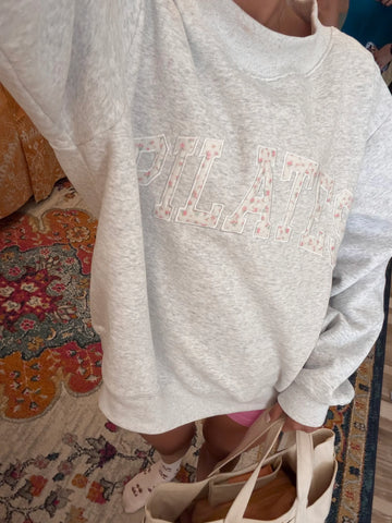 Pearl Grey Mockneck Sweatshirt with Pilates Embroidery - Effortless Everyday Elegance