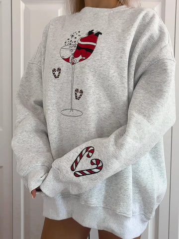 Festive Tipsy Santa Embroidered Sweatshirt for Cozy Holiday Style