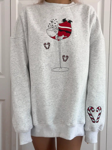 Festive Tipsy Santa Embroidered Sweatshirt for Cozy Holiday Style