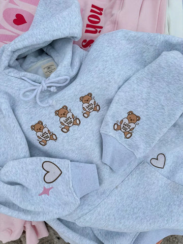 Cozy Embroidered Teddy Bear Hoodie for Valentine's Day Gifting
