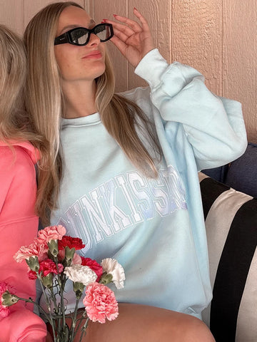 Varsity Embroidered Sweatshirt in Icy Blue for Effortless Street Style