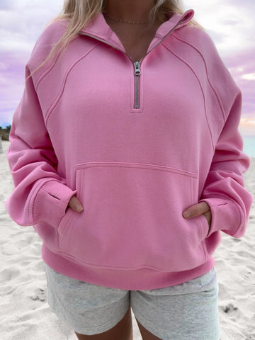 Sweet Pea Pink Quarter Zip Hoodie for Pilates & Everyday Style
