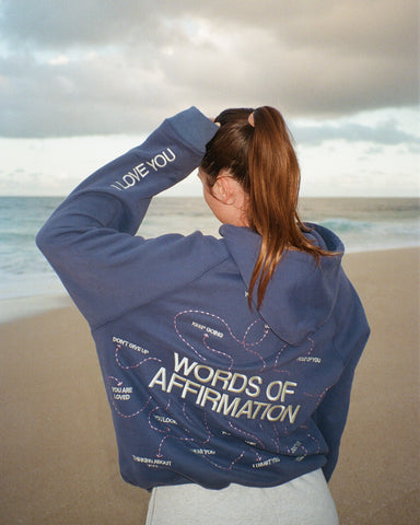 Oversized Blue Hoodie with Inspirational Words of Affirmation for Cozy Everyday Style