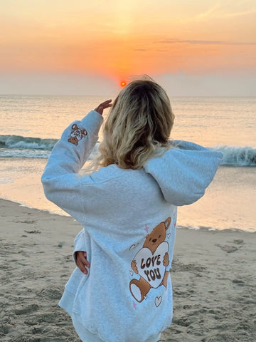 Cozy Embroidered Teddy Bear Hoodie for Valentine's Day Gifting