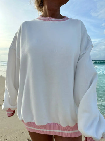 Preppy Pink and White Crewneck Sweatshirt for Effortless Everyday Style