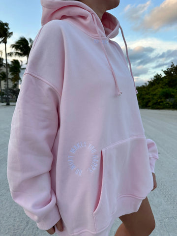 Light Pink Embroidered Hoodie with Inspirational 'Do What Makes You Happy' Motif
