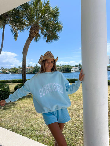 Varsity Embroidered Sweatshirt in Icy Blue for Effortless Street Style