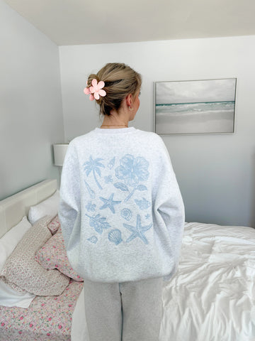 Effortless Pearl Grey Sweatshirt with Tropical Embroidery