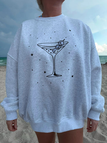Pearl Grey Sweatshirt with Elegant Martini Dice Embroidery