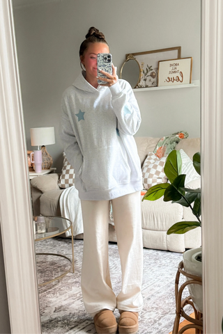 Pearl Grey Embroidered Star Hoodie for Cozy Everyday Style