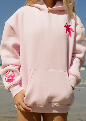Blush Pink Hoodie with Embroidered Hawaiian Hibiscus Flower