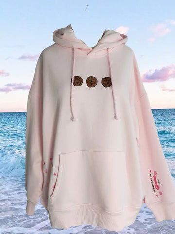 Light Pink Hoodie with Chocolate Chip Cookie Embroidery for a Sweet Everyday Look