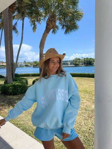 Varsity Embroidered Sweatshirt in Icy Blue for Effortless Street Style