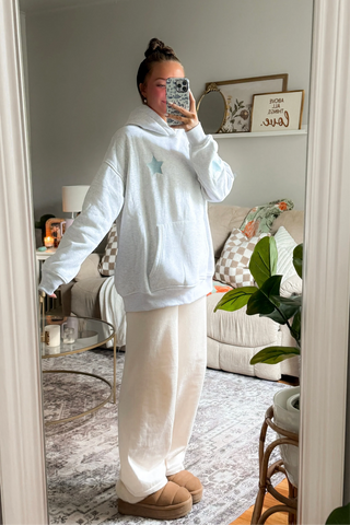 Pearl Grey Embroidered Star Hoodie for Cozy Everyday Style