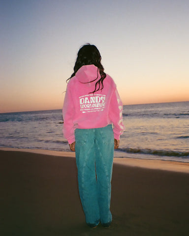 Vintage Washed Pink Oversized Hoodie with Heart Sleeve Detail