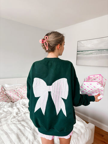 Cozy Striped Sweatshirt with Bow Embroidery for Winter Comfort