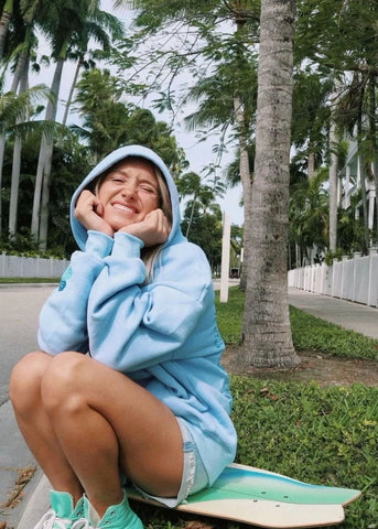 Cozy Embroidered Hoodie in Soft Blue with Inspirational Wave Design