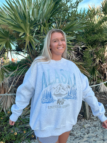 Pearl Grey Sweatshirt with Intricate Alaska Embroidery for Cozy Everyday Style