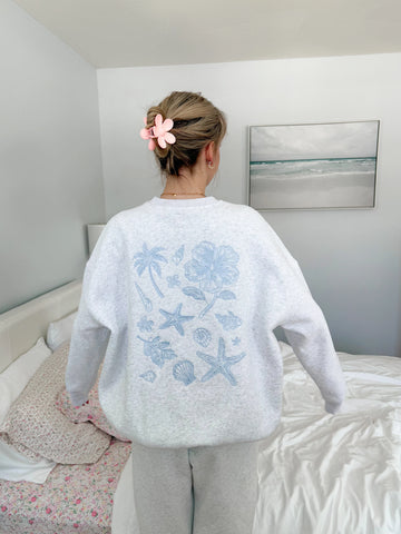 Effortless Pearl Grey Sweatshirt with Tropical Embroidery