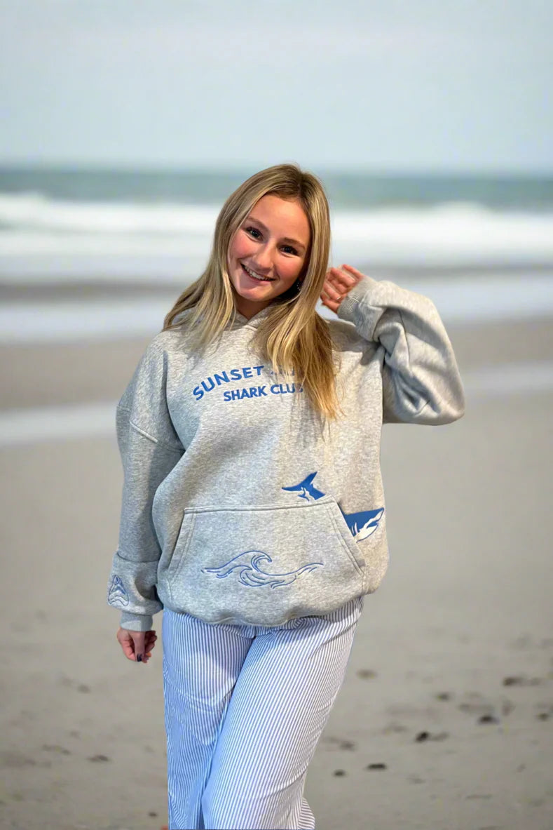 Embroidered Shark Hoodie for Ocean Conservation and Cozy Street Style