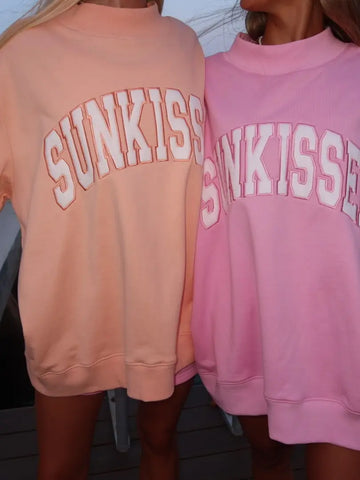 Vibrant Papaya Orange Embroidered Mockneck Sweatshirt for a Sunkissed Look