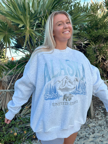 Pearl Grey Sweatshirt with Intricate Alaska Embroidery for Cozy Everyday Style