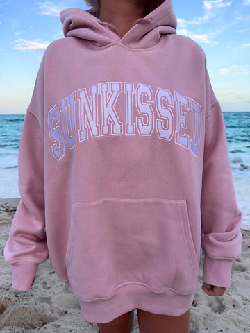 Varsity Embroidered Hoodie in Mauve Mist for Effortless Street Style