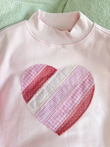 Soft Pink Heart Mockneck Sweatshirt for Cozy Everyday Outfits