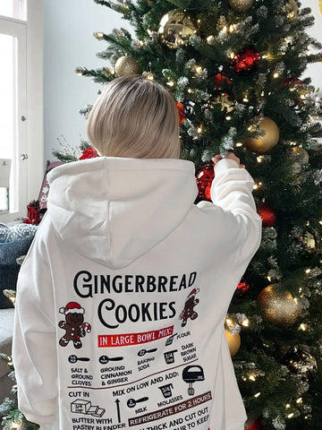 Cozy Ivory Hoodie with Gingerbread Recipe Embroidery for Christmas