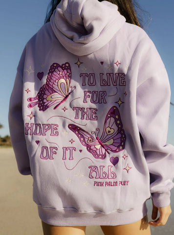 Lilac Butterfly Embroidered Hoodie with Inspirational Quote